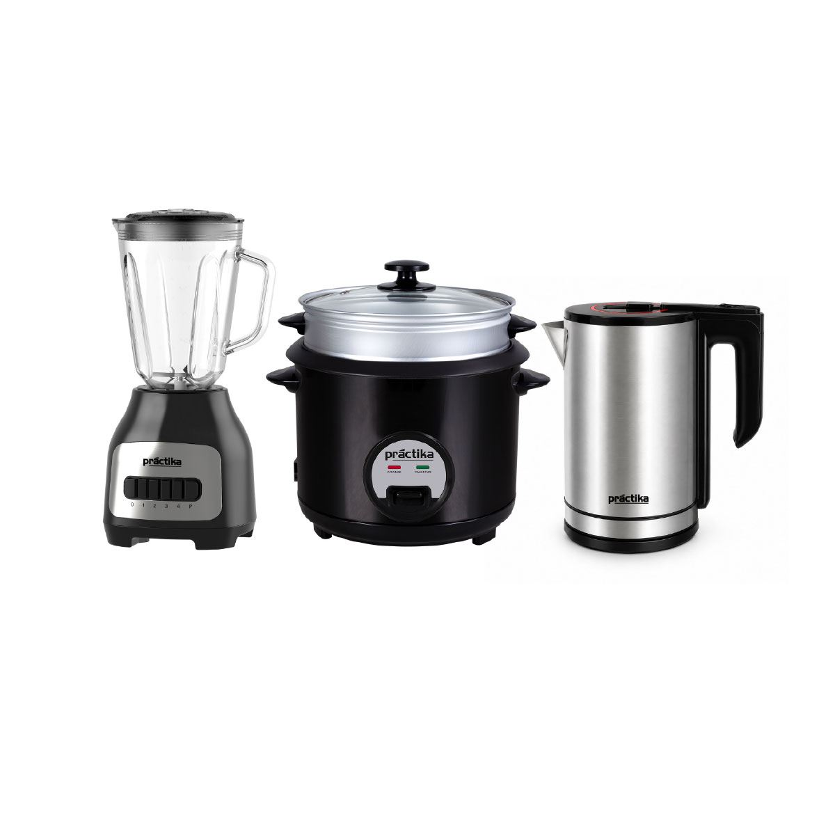 Combo Licuadora BL-600 + Olla Arrocera POM-1K Black + Hervidor Eléctrico Inox 1.8 Plus