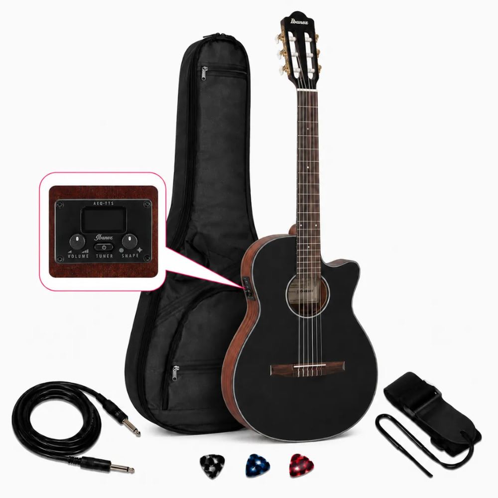 GUITARRA ELECTROACUSTICA AEG50N BLACK HIGH GLOSS TOP PACK