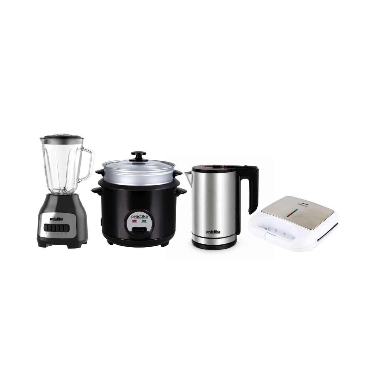 Combo Licuadora BL-600 + Olla Arrocera POM-1K Black + Sandwichera Sandwich Max + Hervidor Eléctrico Inox 1.8 Plus