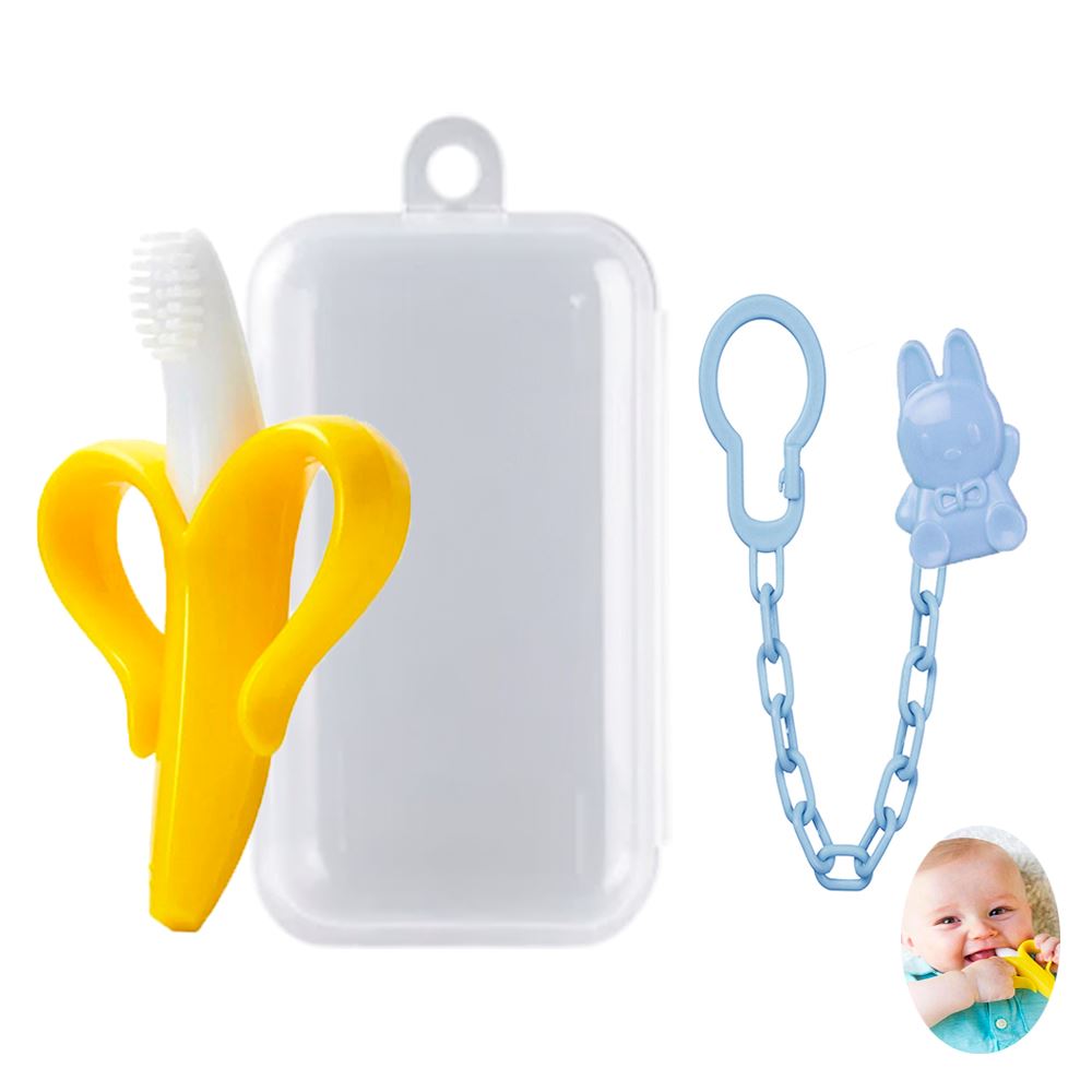 Mordedor Banana Amarillo Con Cadena Baby Froggie Conejo Azul Para Bebe