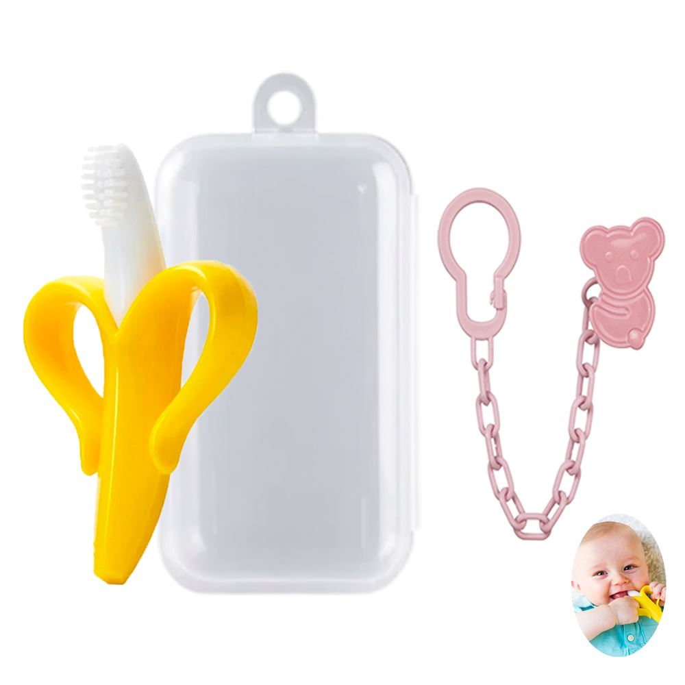 Mordedor Banana Amarillo Con Cadena Baby Froggie Koala Rosado Para Bebe