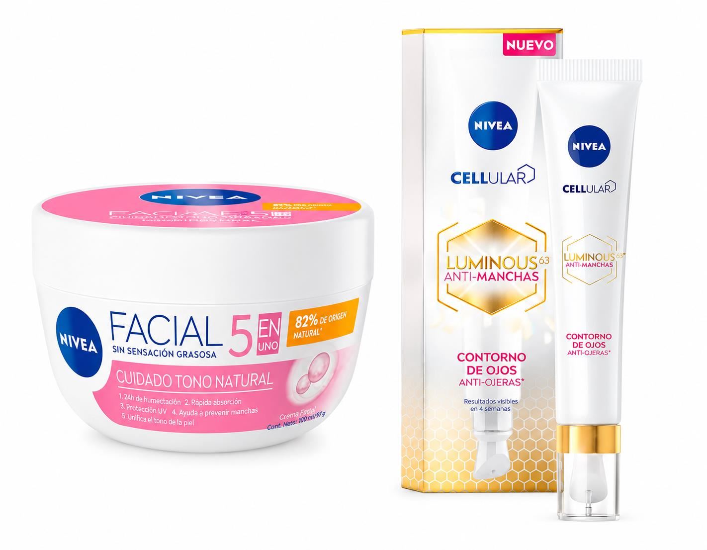 Nivea Crema Cuidado Tono Natural 100ML + Contorno de Ojos Luminous 15ML