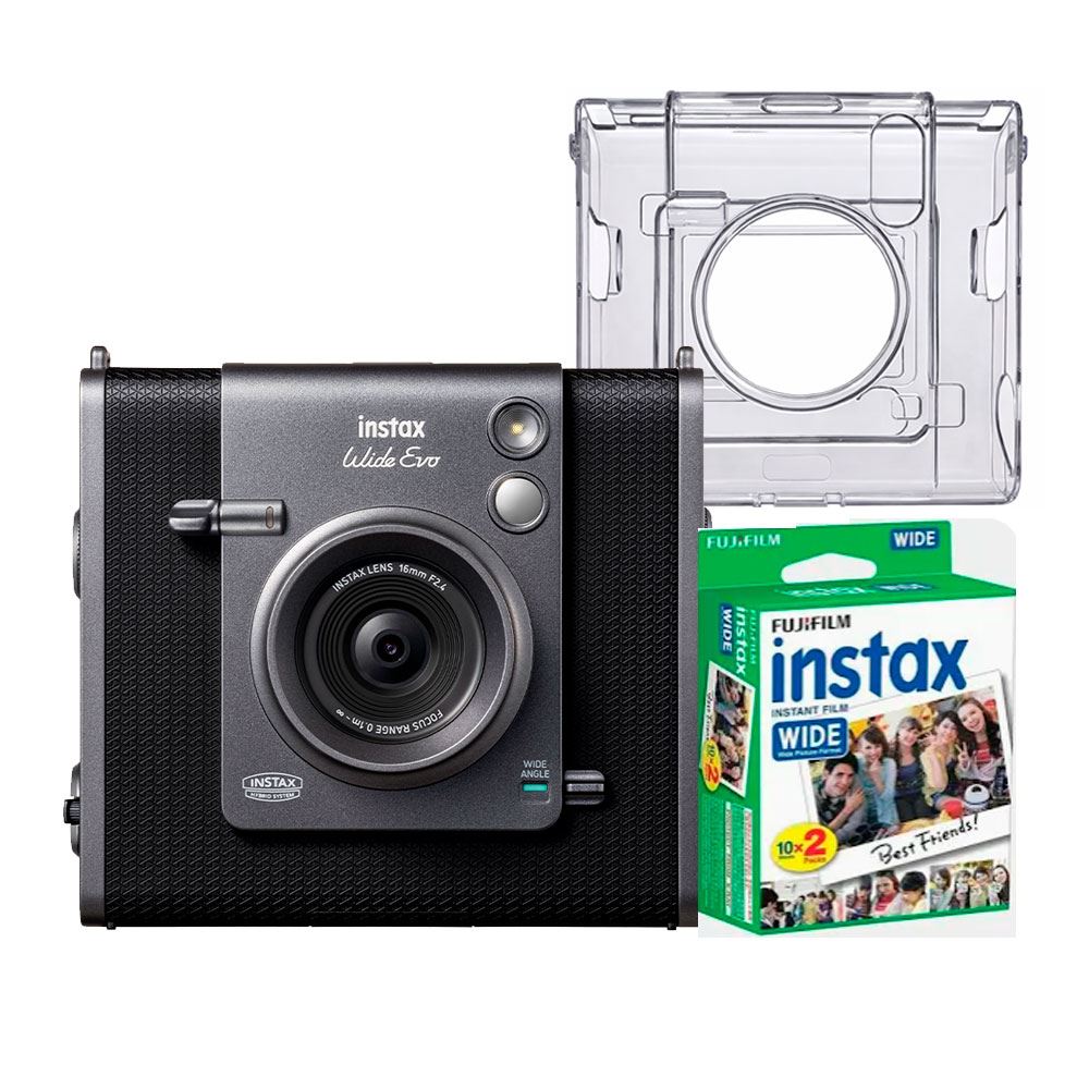 Camara Fujifilm Instax Wide Evo Black + Estuche Transparente+ Pelicula x 20