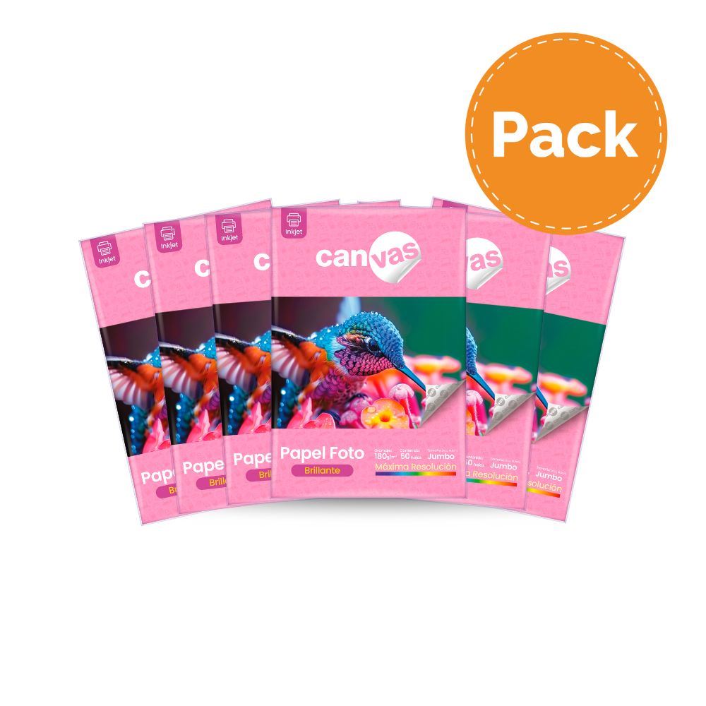 Papel Foto Canvas Brillante 180g 50 Hojas Jumbo Pack x6