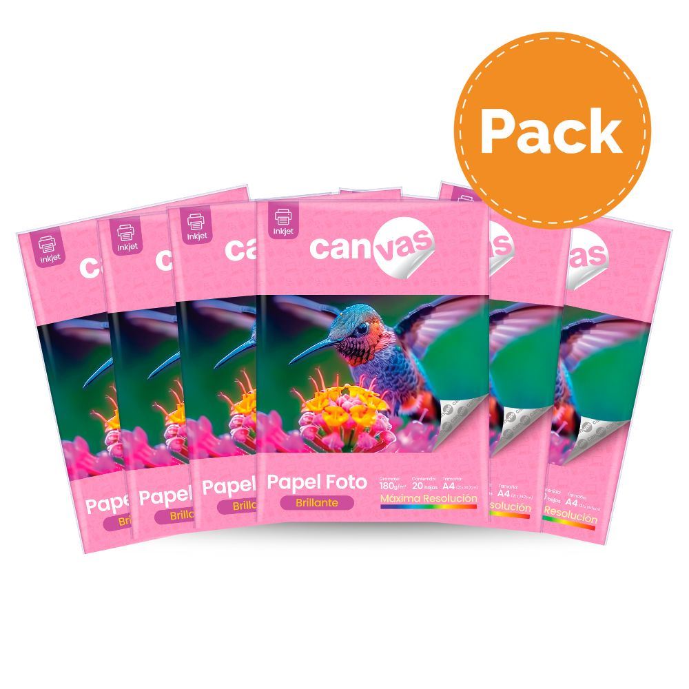 Papel Foto Canvas Brillante 180g 20 Hojas A4 Pack x6