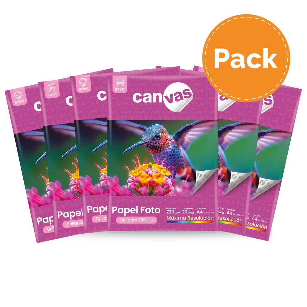 Papel Foto Canvas Brillante 230g 20 Hojas A4 Pack x6