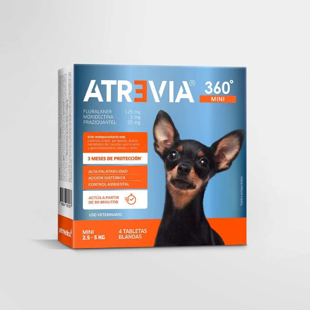 ANTIPULGAS Y ANTIPARASITARIO PARA PERROS ATREVIA® 360 MINI- CJA 4 TABLETAS (2.5 – 5KG)