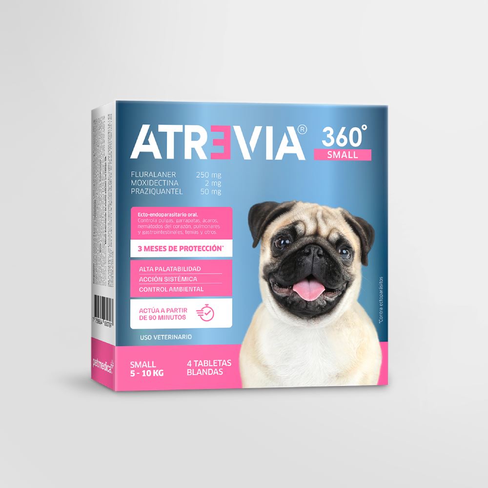 ANTIPULGAS Y ANTIPARASITARIO PARA PERROS ATREVIA® 360 SMALL- CJA 4 TABLETAS (5 – 10KG)