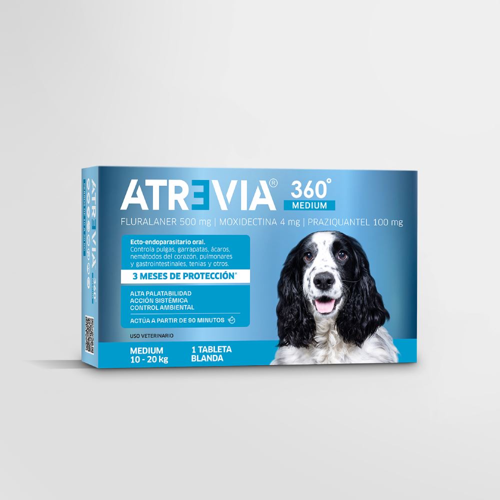 ANTIPULGAS Y ANTIPARASITARIO PARA PERROS ATREVIA® 360 MEDIUM- CJA 1 TABLETA (10 – 20KG)