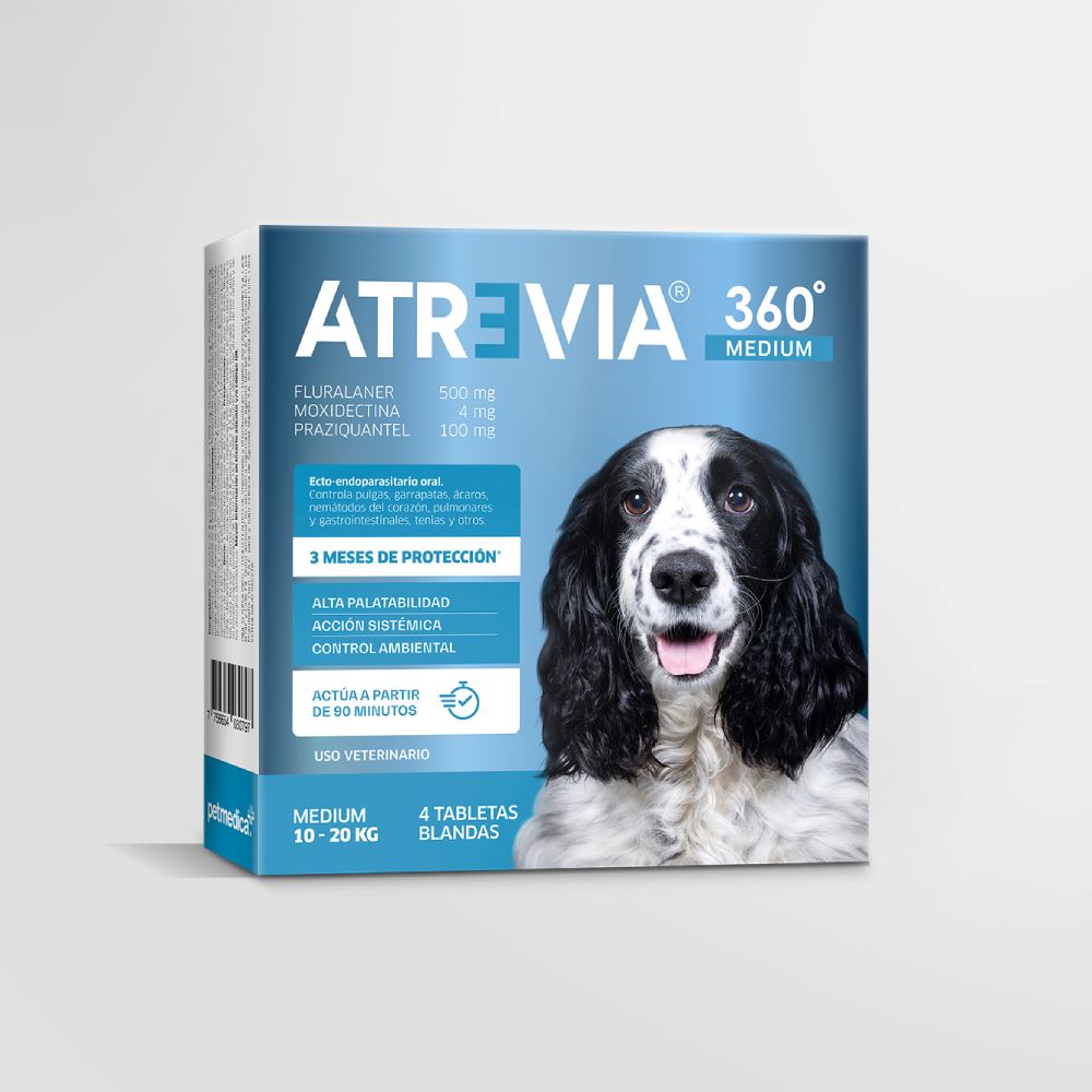 ANTIPULGAS Y ANTIPARASITARIO PARA PERROS ATREVIA® 360 MEDIUM- CJA 4 TABLETAS (10 – 20KG)