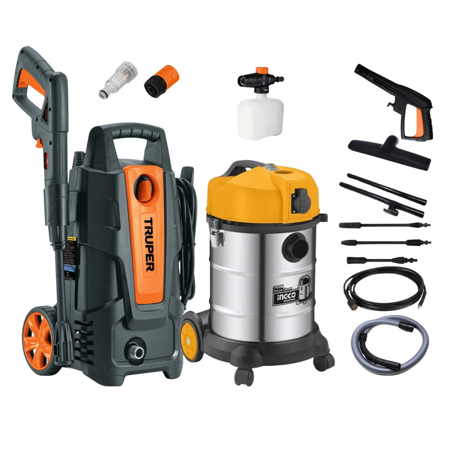 Hidrolavadora 1500 Psi Truper + Aspiradora 30 Litros ingco