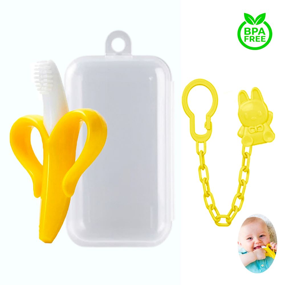 Mordedor Banana Amarillo Con Cadena Baby Froggie Conejo Amarillo Para Bebe