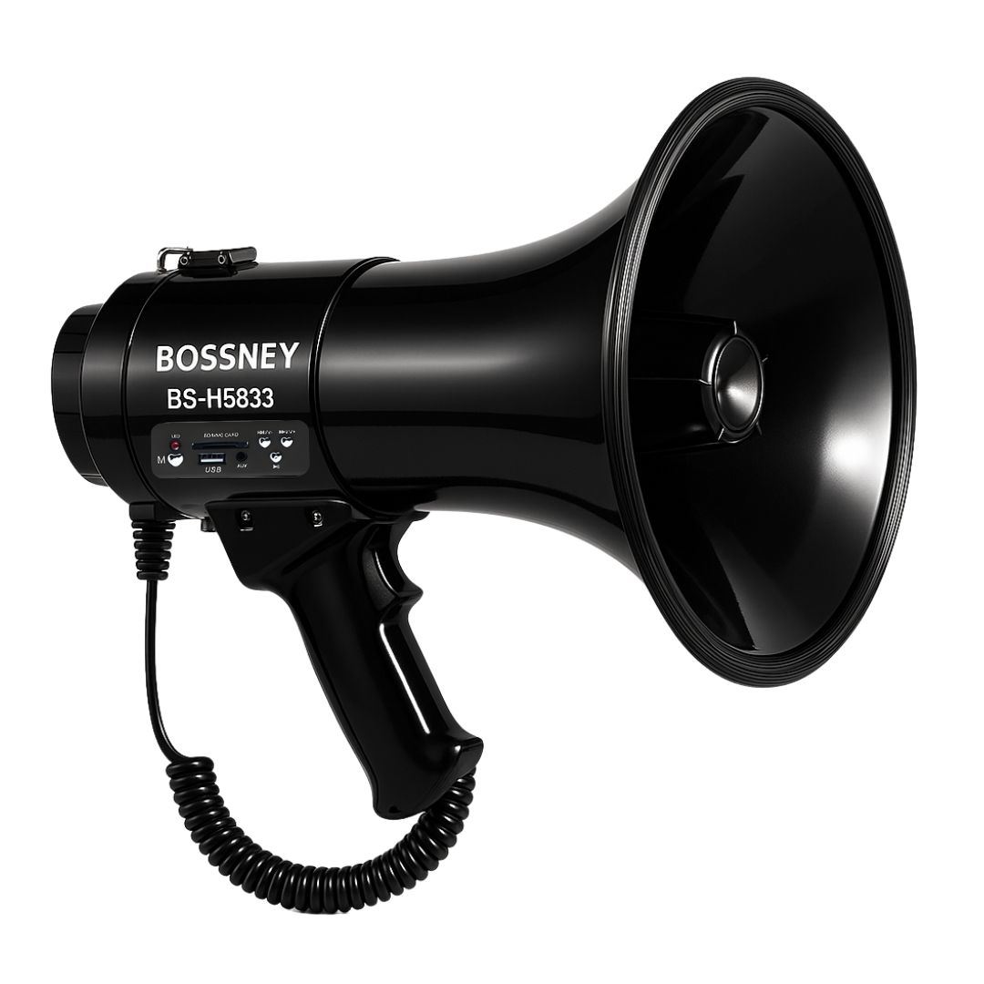 Megáfono Bossney 80W Recargable con Micrófono Grabación 300s y Sirena