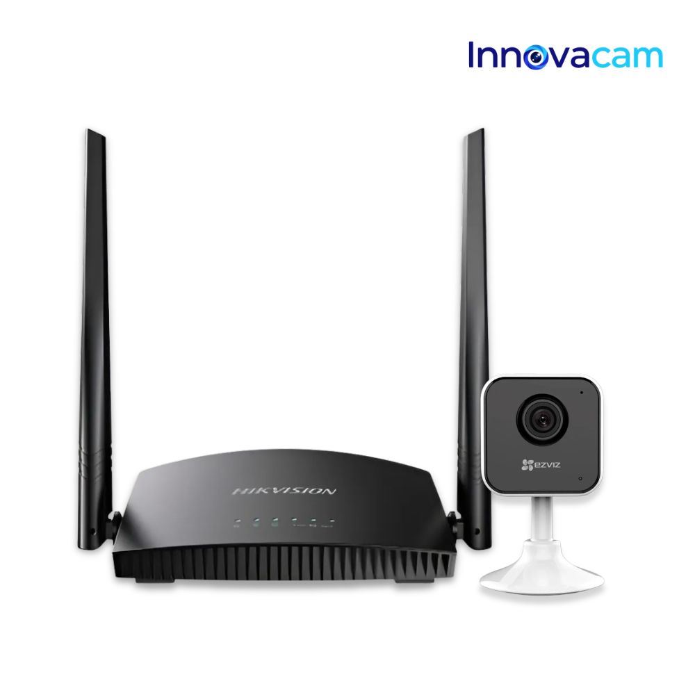 KIT VIAJERO PORTÁTIL: CÁMARA SEGURIDAD EZVIZ H1C + ROUTER WIFI HIKVISION