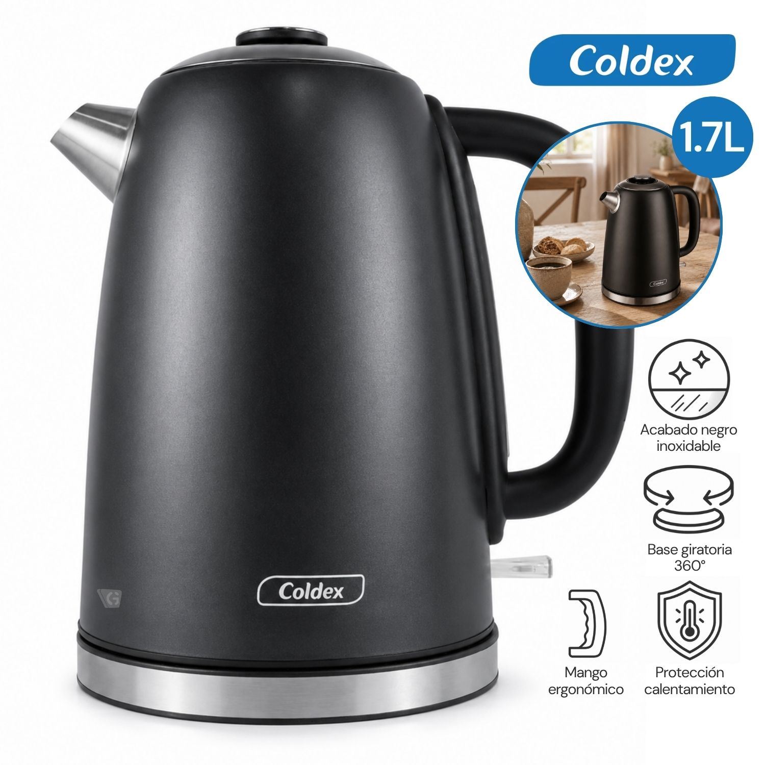 Hervidor Eléctrico Coldex Acero Inoxidable Negro 1.7L CX HV17IX NG