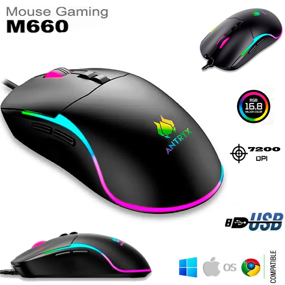 MOUSE GAMER ANTRYX M660 (AGM-M660K) 7200 DPI| LED-RGB