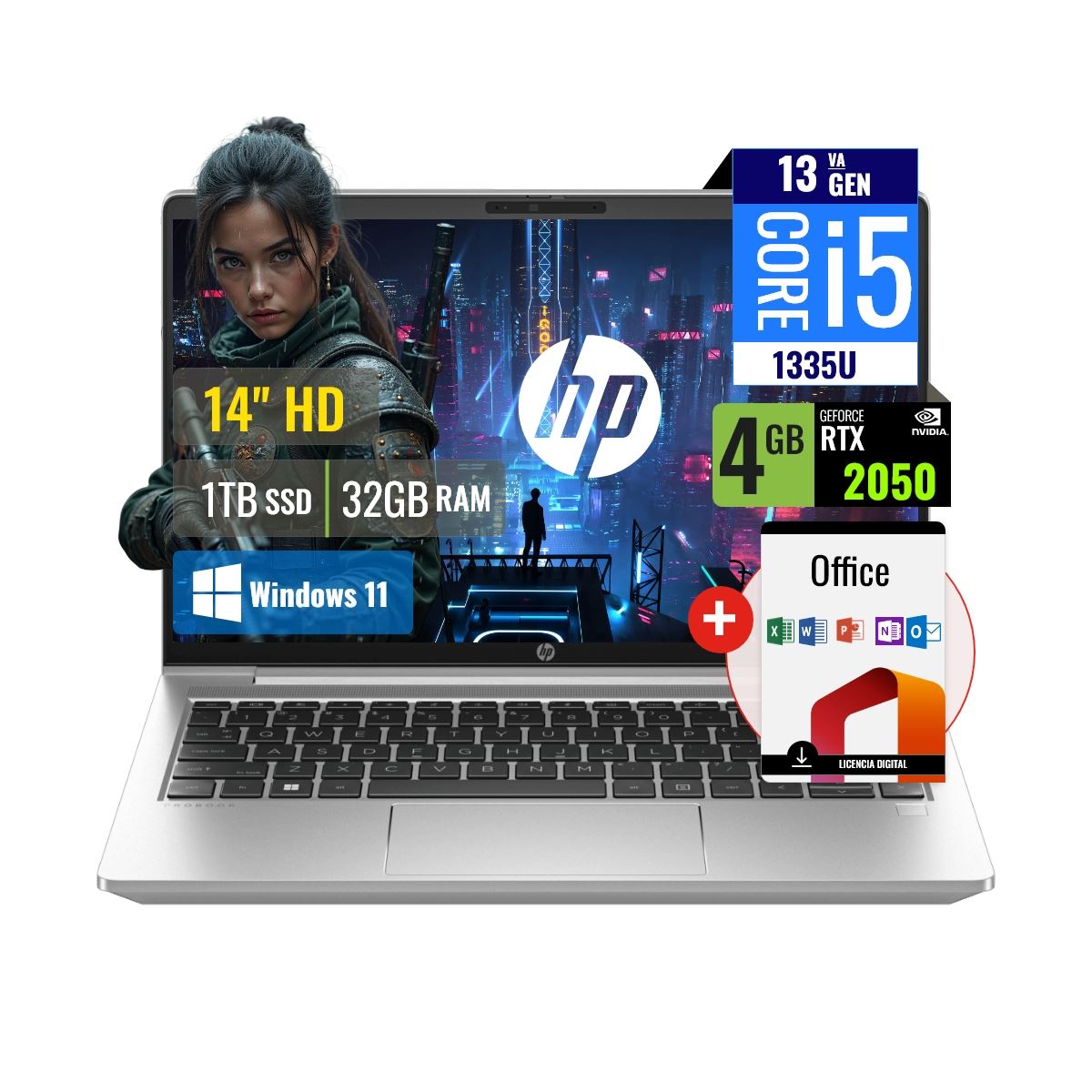 Combo Laptop HP ProBook 440 Intel Core i5 1335U 32GB RAM 1TB SSD 4GB RTX 2050 14 HD Windows 11 + Office