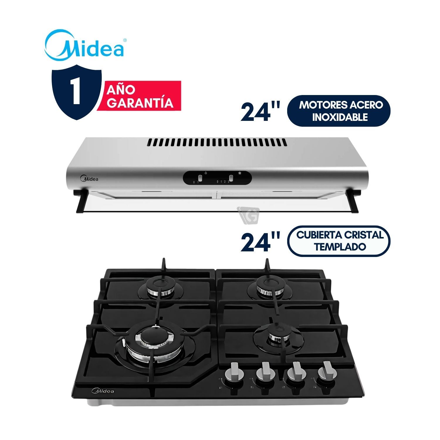 Combo Midea Cocina MTGB24R3402GG y Campana MH60F49EM21SB
