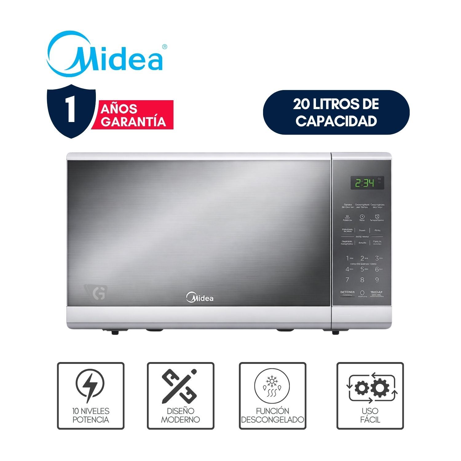 Horno Microondas 20L Practia Puerta Espejo MMDF07S2MG-PE Midea