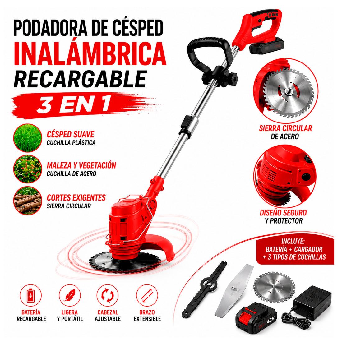 Podadora Desmalezadora Inalámbrica Recargable
