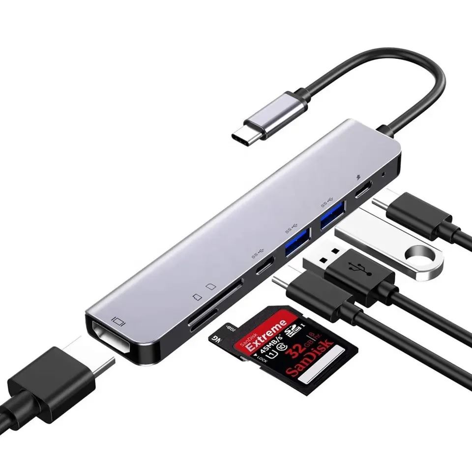 Hub Adaptador Tipo C 7 en 1 HDMI 4k Multiport - Aluminio