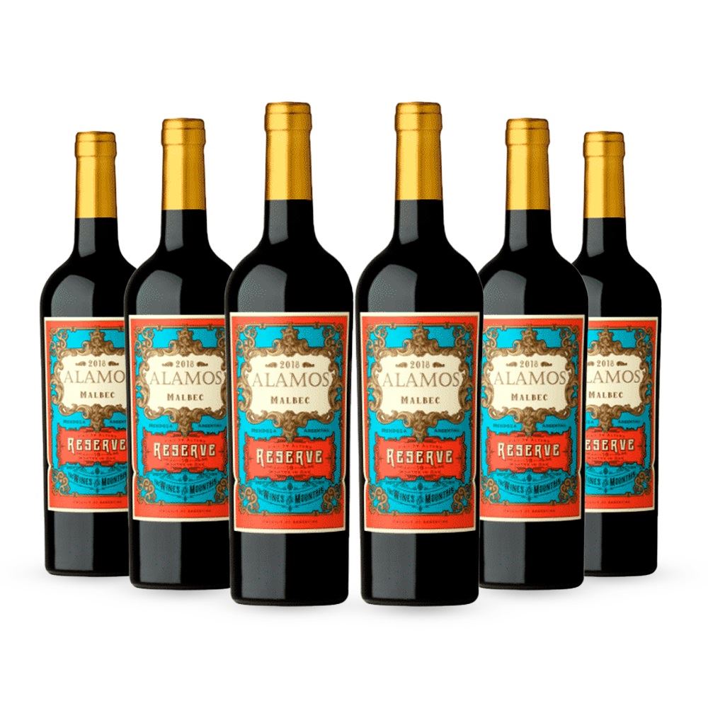 Sixpack Vino Tinto Álamos Reserva Malbec , Argentina.
