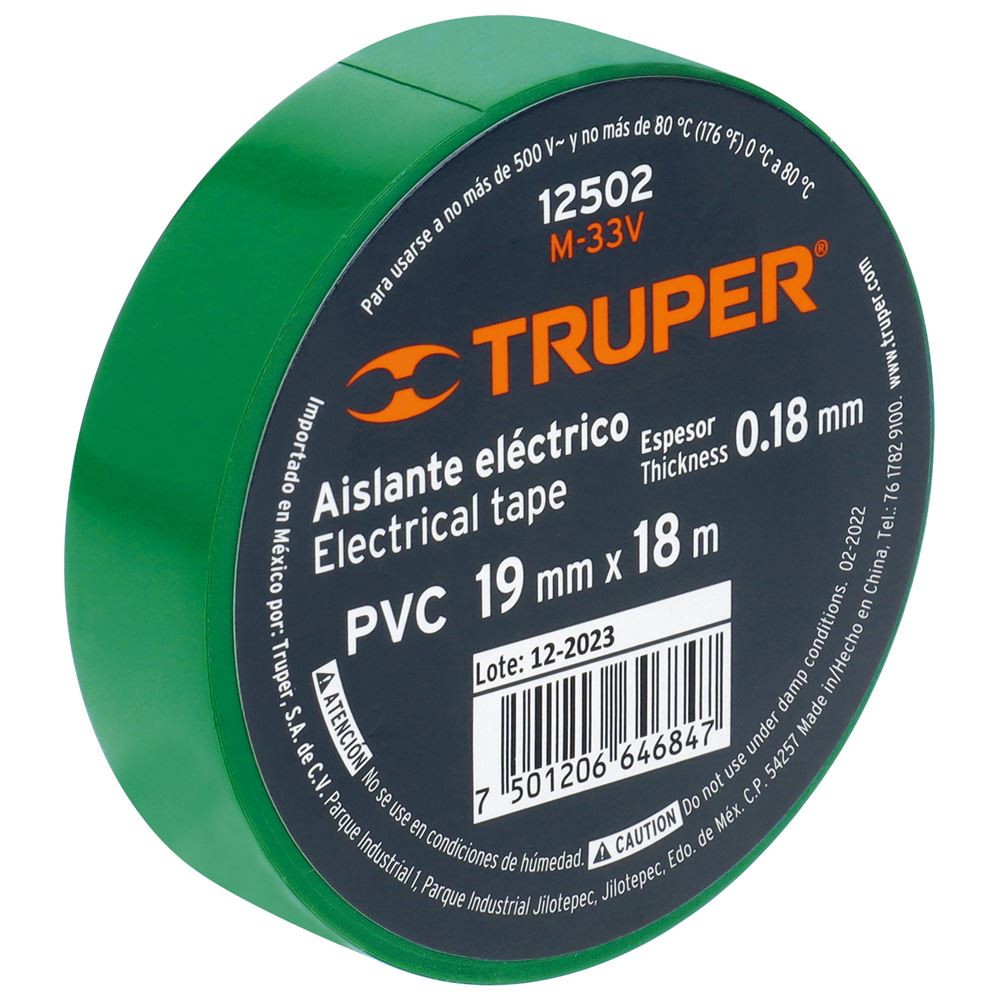 Cinta Aislante Verde 19 mm X 18 m Truper 12502