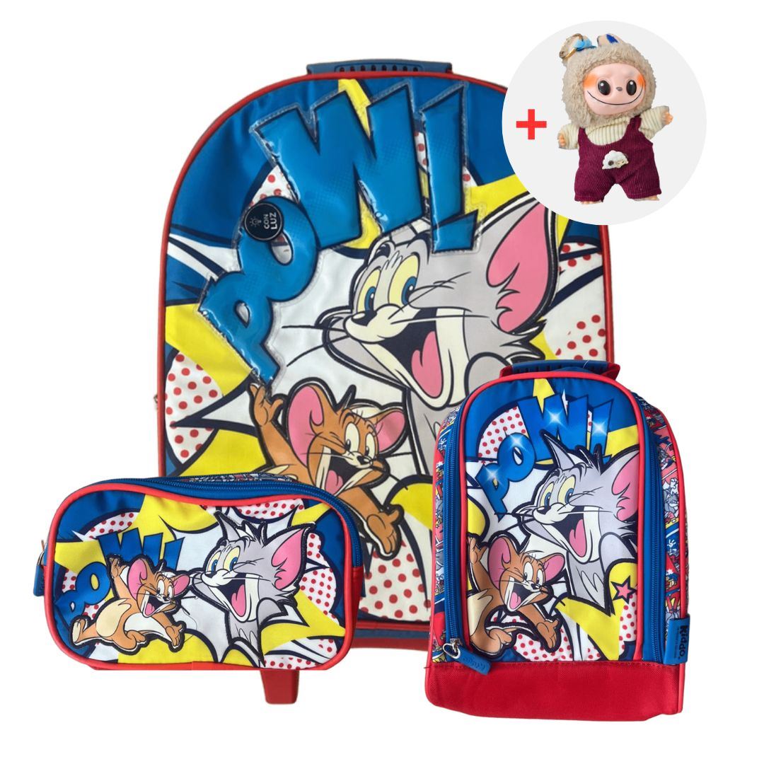 SET MOCHILA ESCOLAR TOM Y JERRY + LABUBU