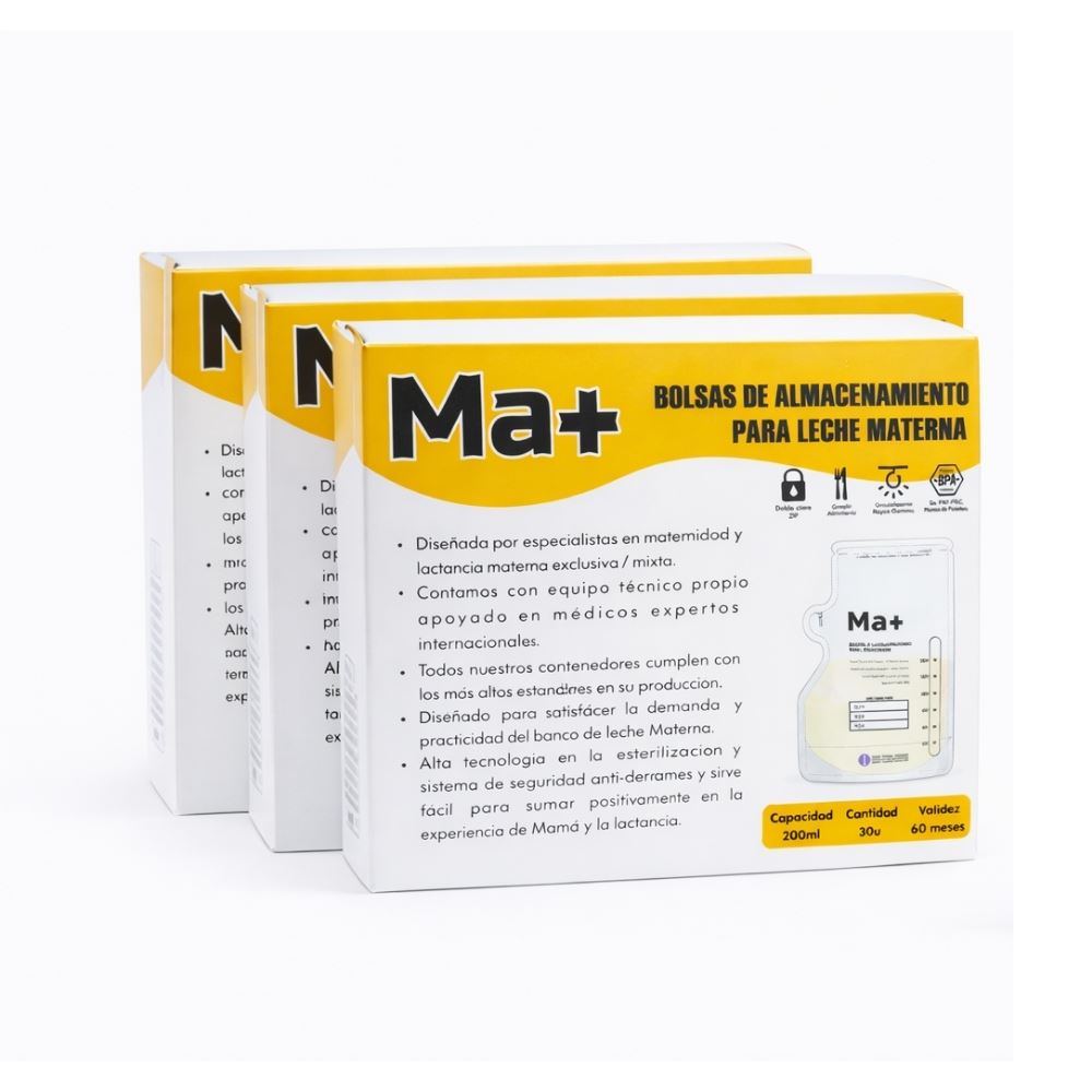 Pack x3 Bolsas Ma+ 200ml para Leche Materna 90 Unidades