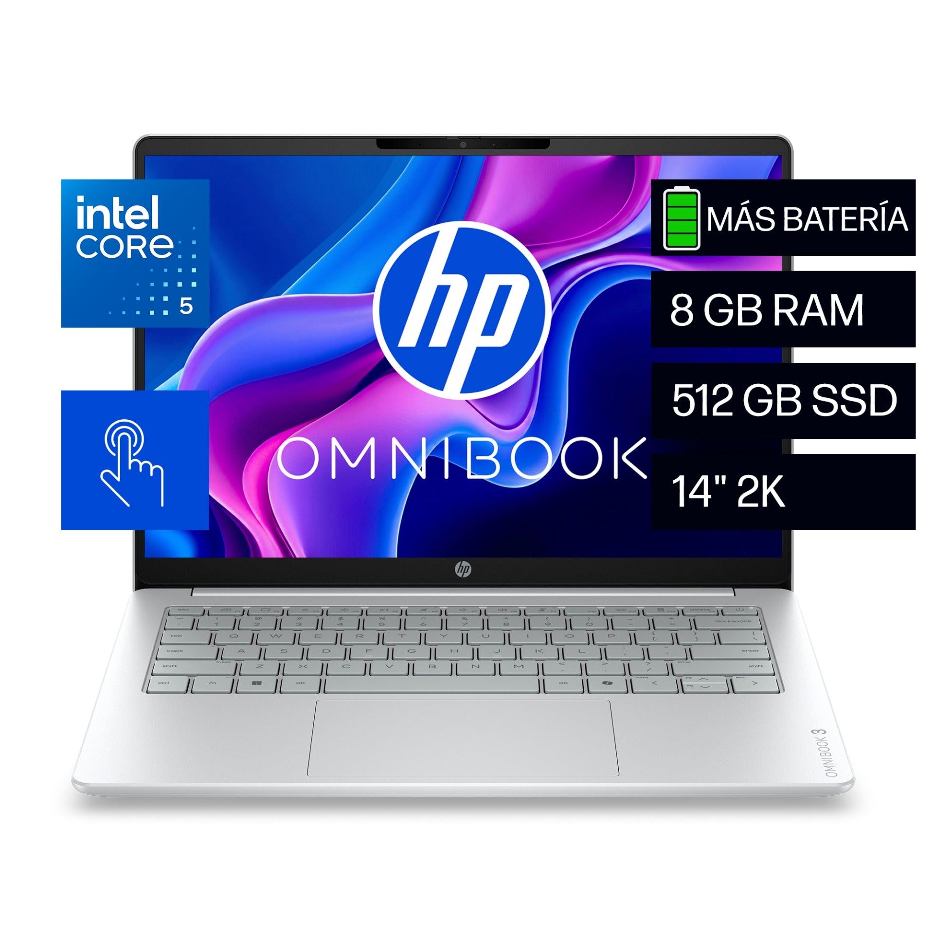 Laptop HP 14" OmniBook 3 Intel Core 5 8GB 512GB Windows 11 Home 14-hu0052la