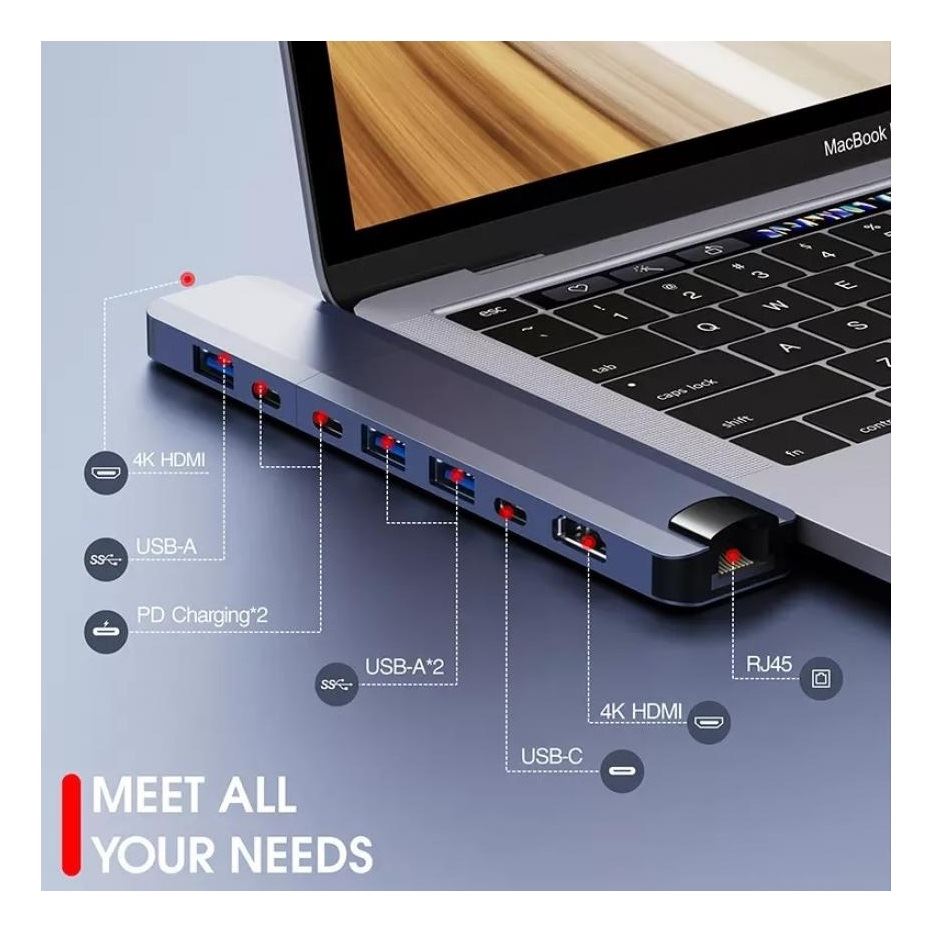 Hub Adaptador Tipo C 9 en 1 Magnetico Multiport - Aluminio