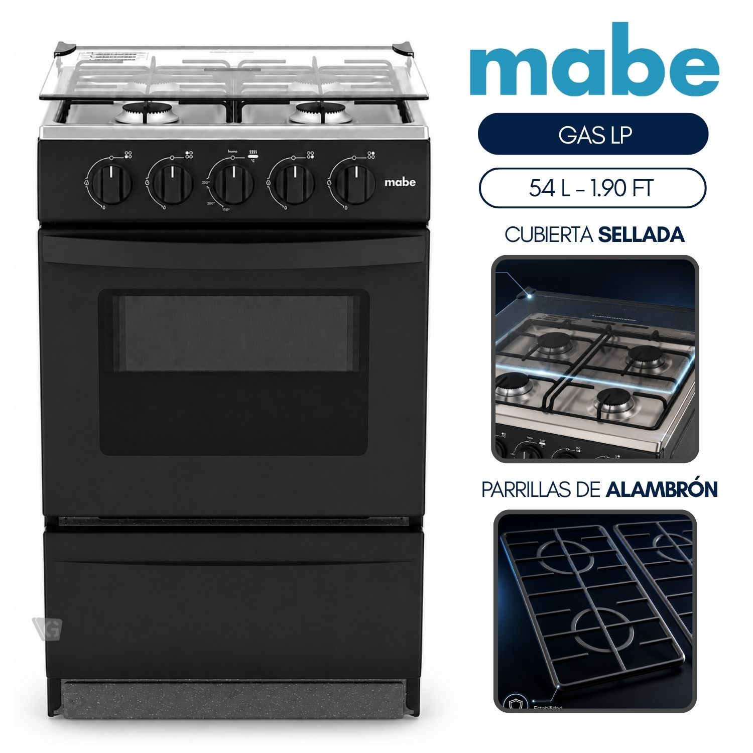 Cocina de Piso a Gas 51 cm Negro Mabe EMP2000AN0