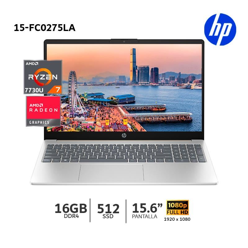 Laptop HP 15-fc0275la-AMD Ryzen 7 7730U/ 16Gb Ram/ 512Gb SSD/15.6" FHD-B9TR3LA