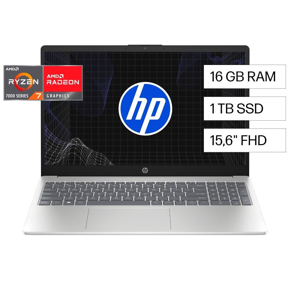 Laptop HP 15.6" AMD Ryzen 7 16GB 1TB 15-FC0276LA Plateado