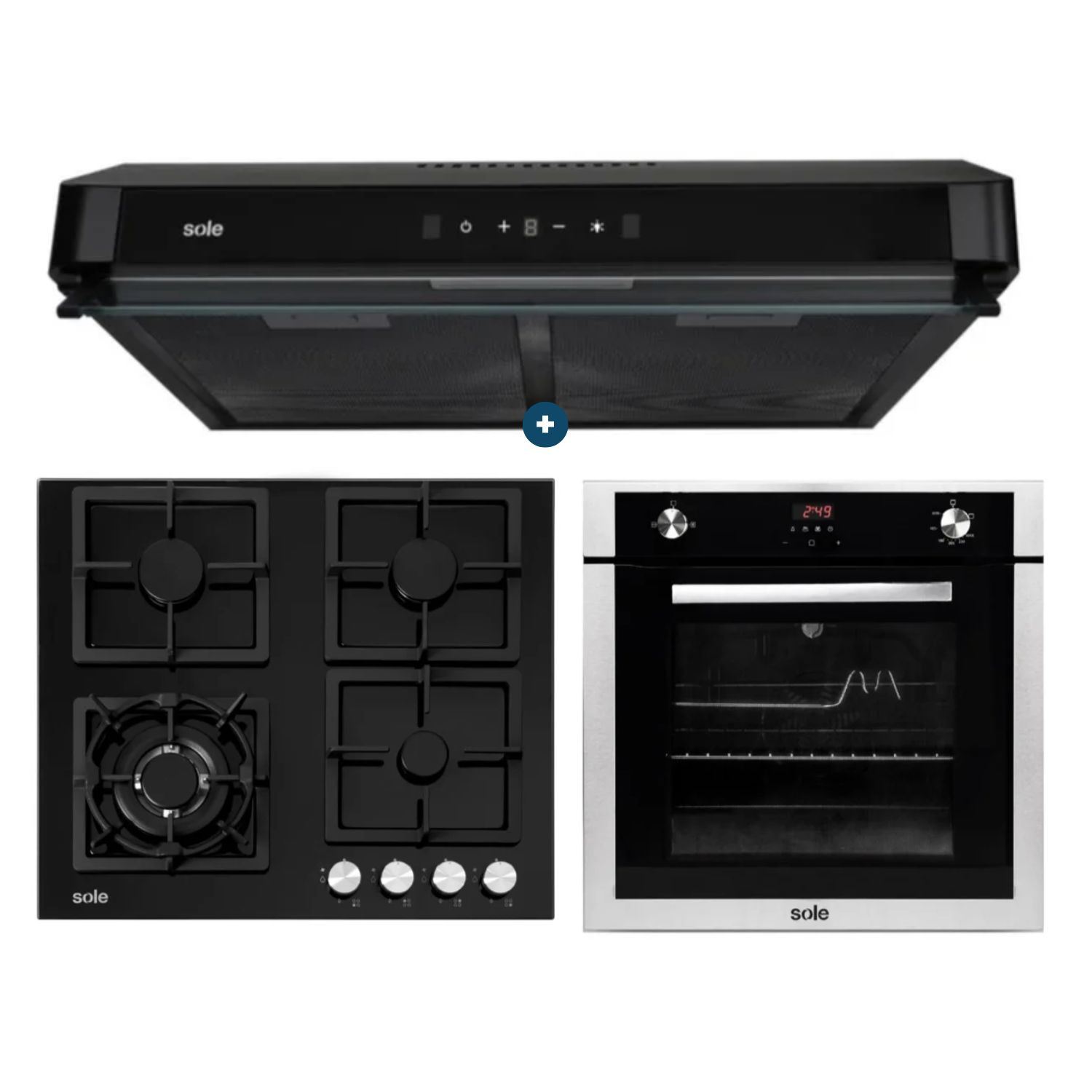 Combo Sole Encimera SOLCO040 + Campana TURE101CO + Horno SOLHO007