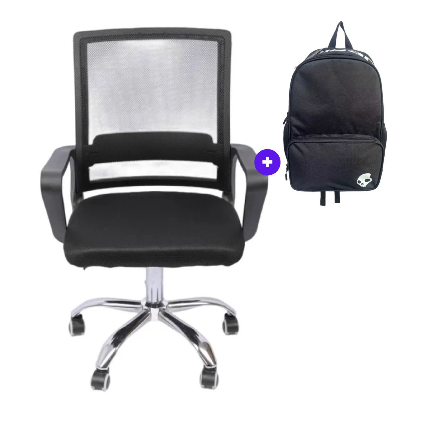 Silla de Oficina Bord Ergonómica Negro + Mochila Skullcandy Plain Branded Portalaptop 15" Negro