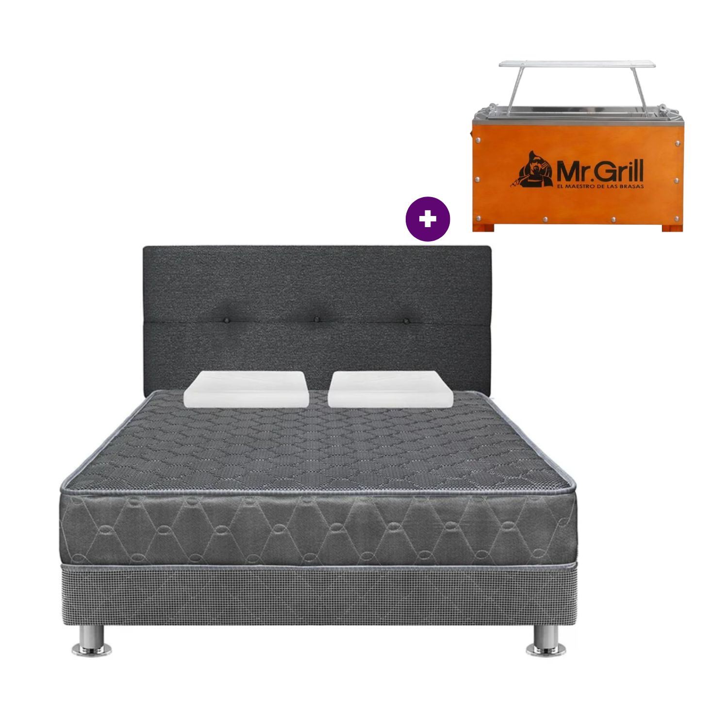 Juego Dormitorio Forli Acqua Gris 2PLZ + Regalo Caja China Mr Grill Mini Nogal + Parrilla de Varillas