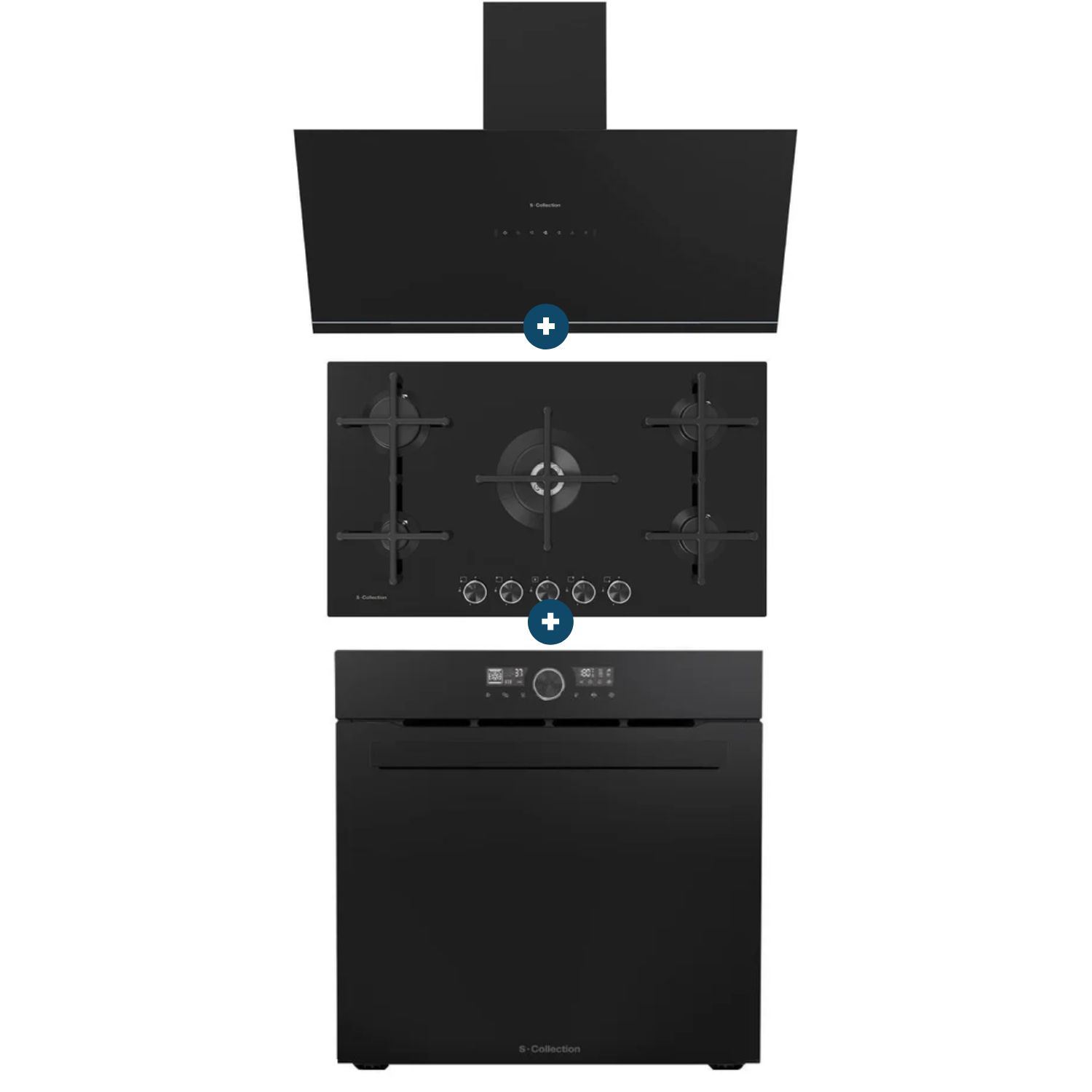 Combo Sole Campana Decorativa PureBlack 90CM 3120TURE98CO + Encimera Vidrio PureBlack Gas 90CM 3120SOLCO076 + Horno Empotrable 75LT PureBlack D1 Air Fryer 3120SOLHO026