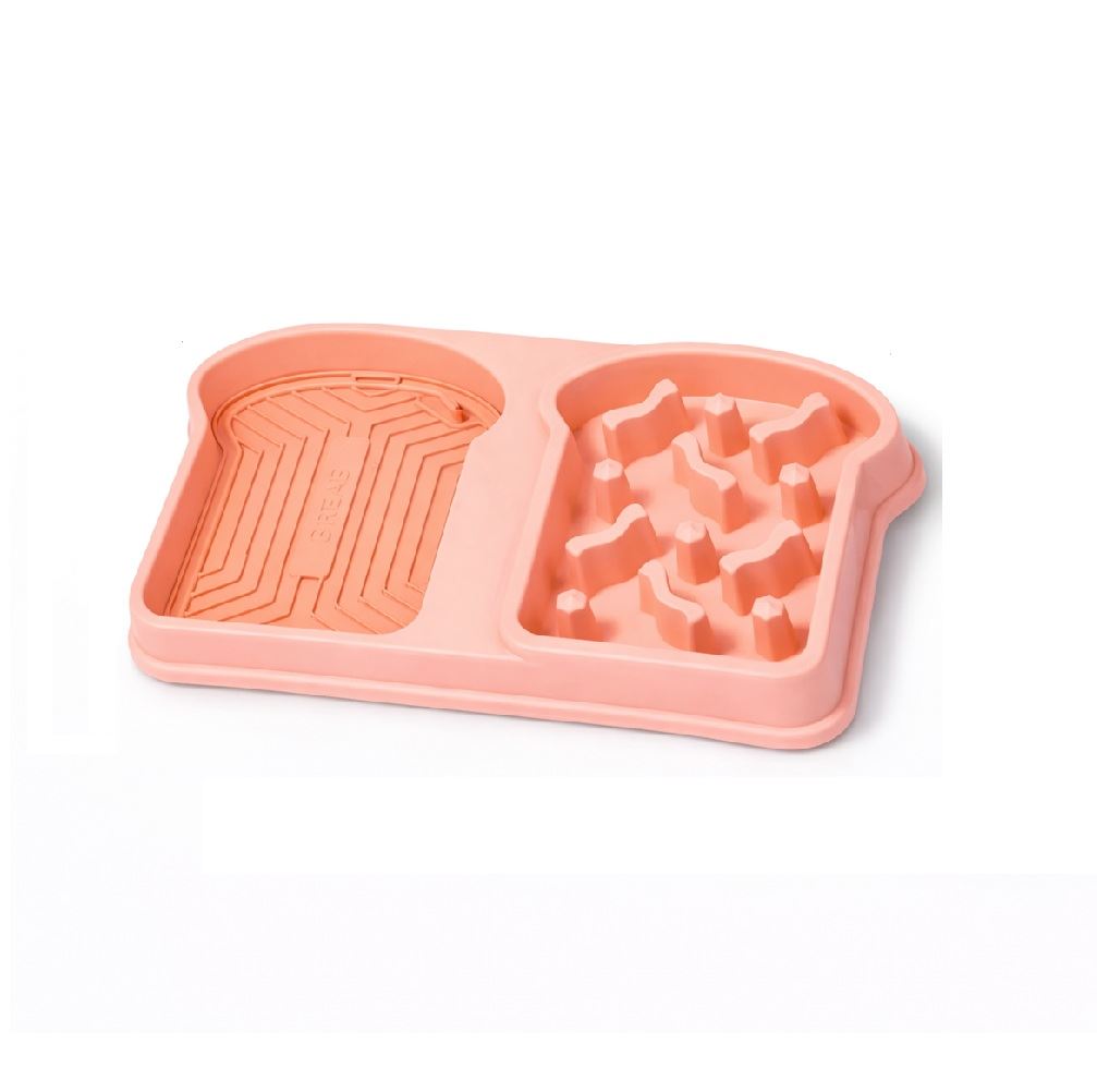 Plato doble antiasfixia antiestrés para mascotas perros y gatos Rosado