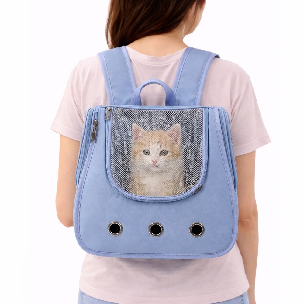 Mochila transportadora para mascotas gatos color celeste talla única