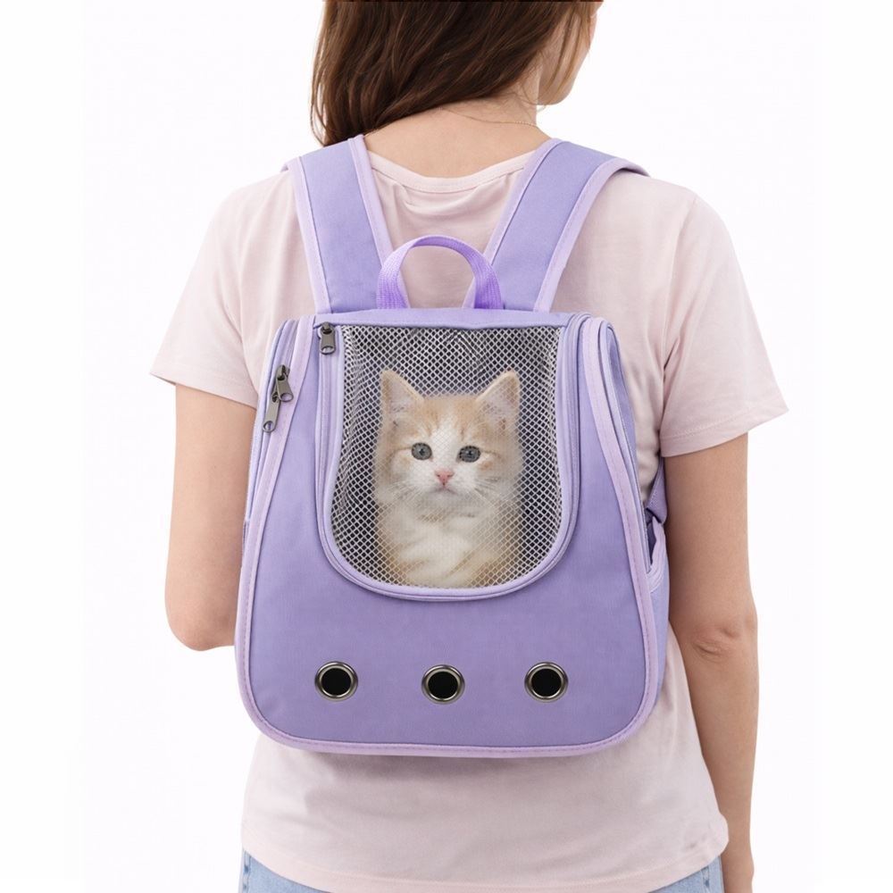 Mochila transportadora para mascotas gatos color lila talla única
