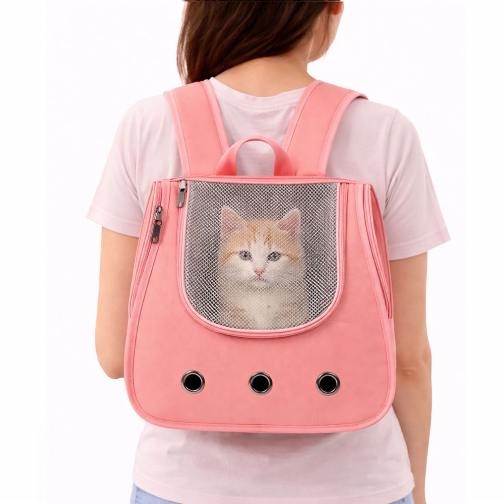 Mochila transportadora para mascotas gatos color rosado talla única