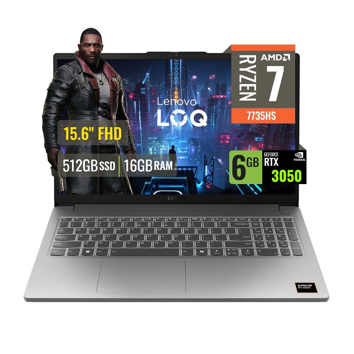 Laptop Lenovo LOQ 15ARP10E AMD Ryzen 7 7735HS 16GB RAM 512GB SSD 6GB RTX 3050 15.6 FHD IPS FreeDOS