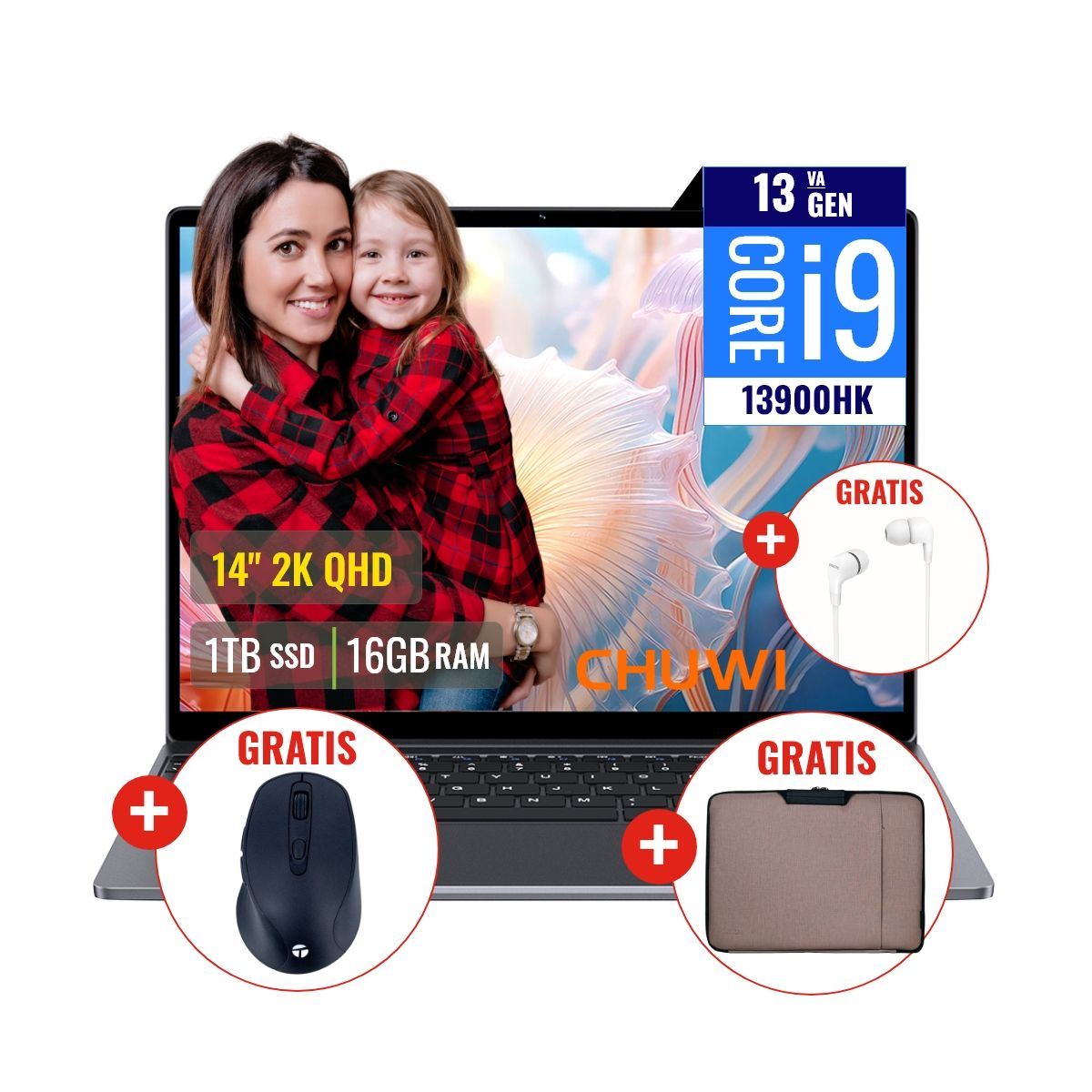 Combo Laptop CHUWI CoreBook X CWI570 Intel Core i9 16GB RAM 1TB SSD 14 QHD + Funda + Mouse + Audifono