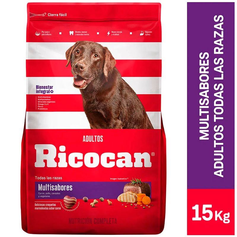 Comida Para Perros RICOCAN Adultos Todas las Razas Multisabores Bolsa 15Kg