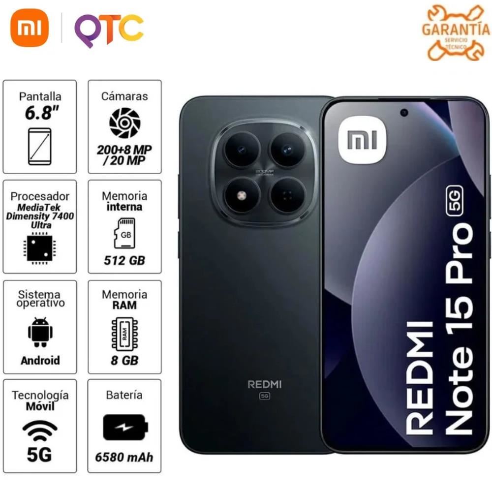 Celular Xiaomi Redmi Note 15 PRO 5G 8GB RAM 512GB ROM Negro