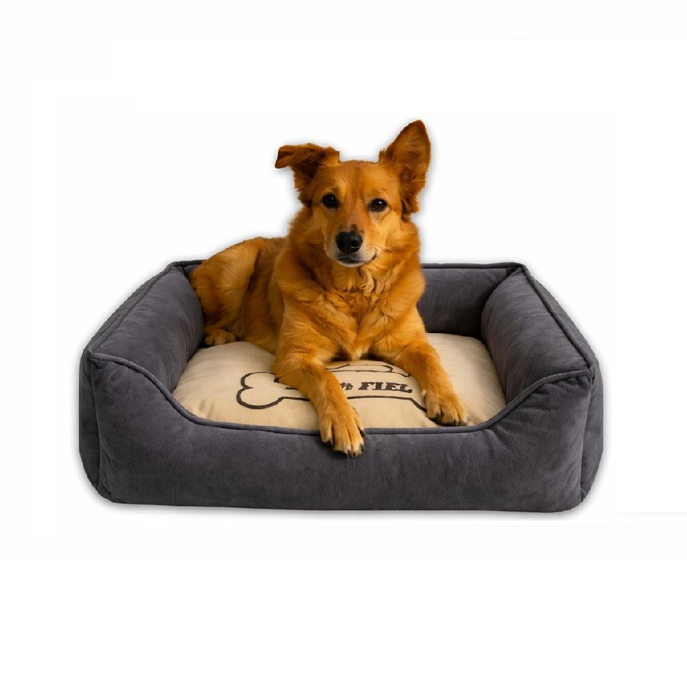 Cama cuadrada de terciopelo con cierre color gris talla S