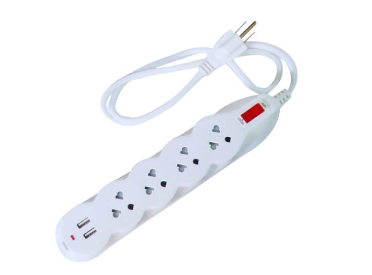 Supresor de Pico Home Light Deluxe x 4 tomas + 2 puertos USB - Blanco