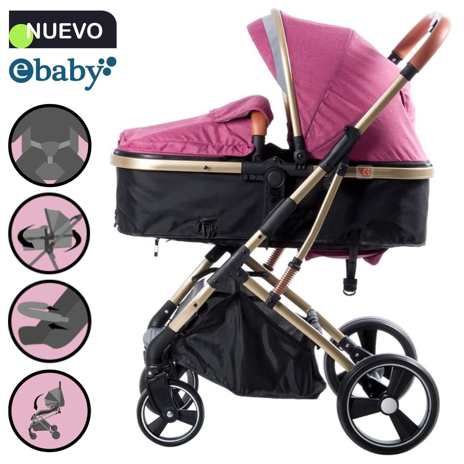 Coche Cuna Moisés de Lujo EBaby SATURNO Rosado
