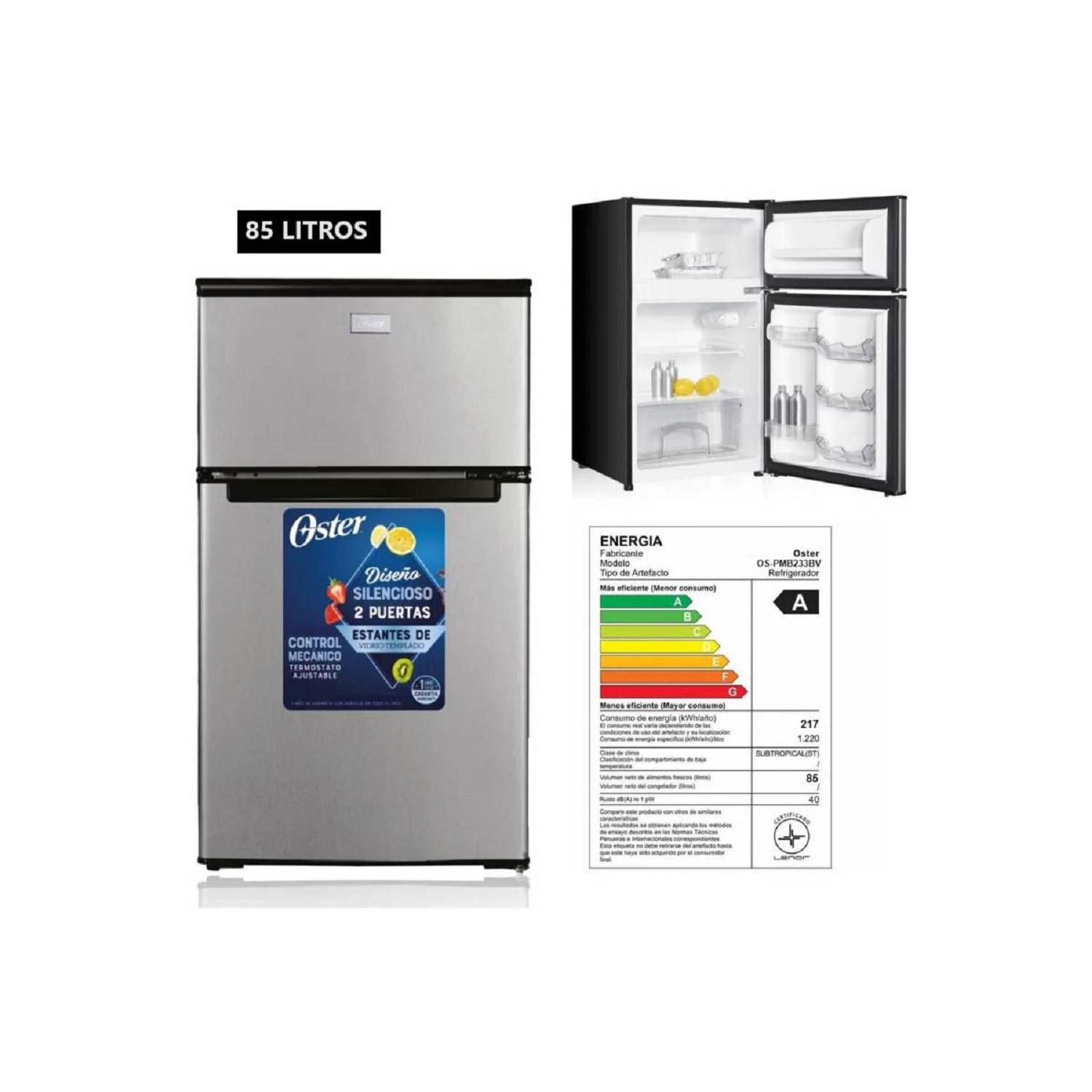 Frigobar de 85 Litros Dos Puertas Oster OS-PMB233BV Silver